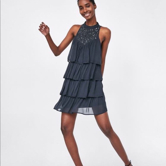 Zara Basic XS Bejeweled ruffle dress XS w/TAGS - Picture 1 of 7